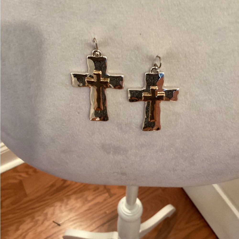 Gold Cross Drop Earrings - Women's Fashion Jewelry